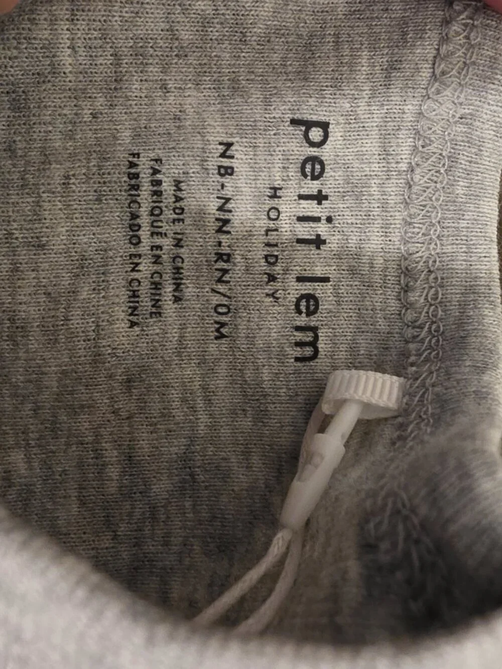 Petit Lem Santa Print Sleeper NWT Newborn NB Heather Grey Christmas Baby